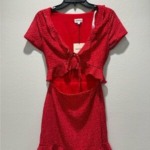 Superdown Vibrant Red Dress with Polka Dots